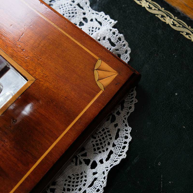 マホガニー製インレイ象嵌デスクペンホルダー/インクボトル|英国