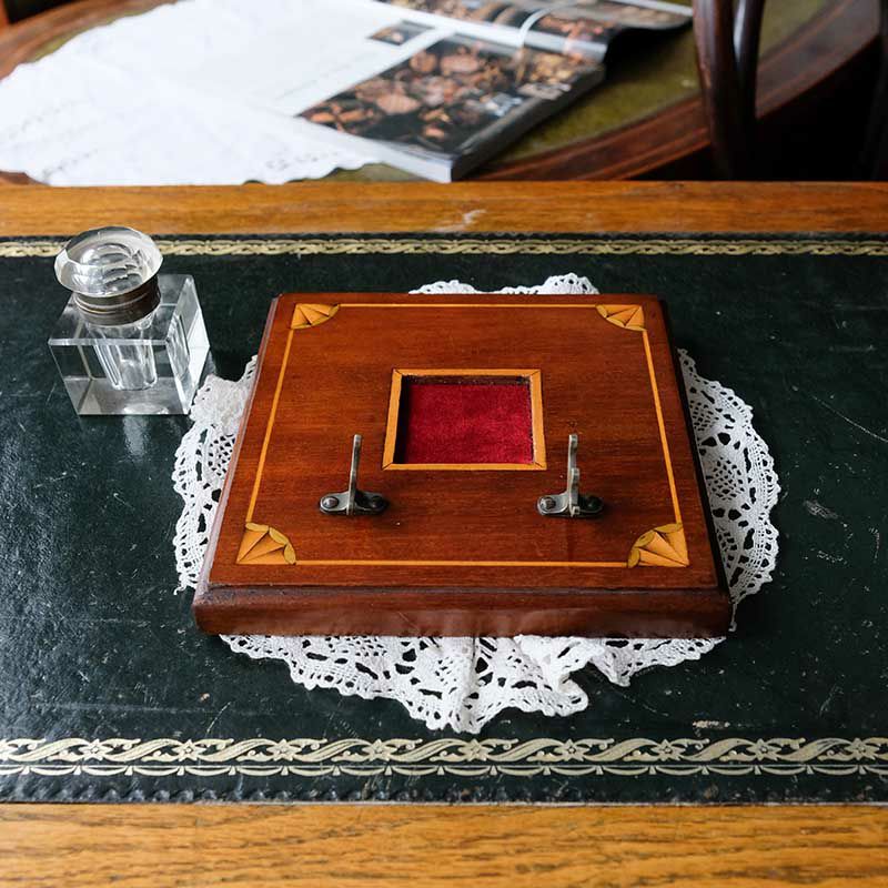 マホガニー製インレイ象嵌デスクペンホルダー/インクボトル|英国